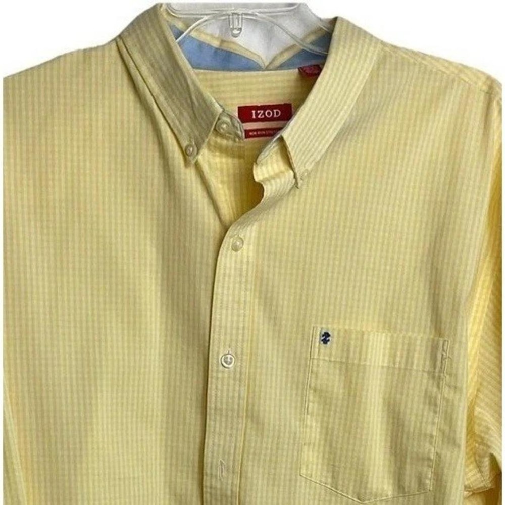 IZOD XL Men's Button Down Shirt Yellow White Check EUC preppy office Travel